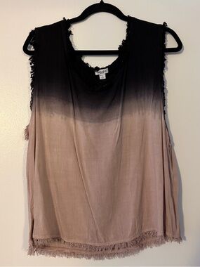 Splendid Black to Taupe Ombre Fringe Sleeveless Tank Medium